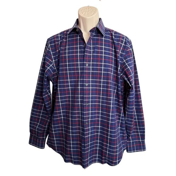 Old Navy Classic Blue Red & White Plaid Long Sleeve Shirt Size L - Picture 2 of 9
